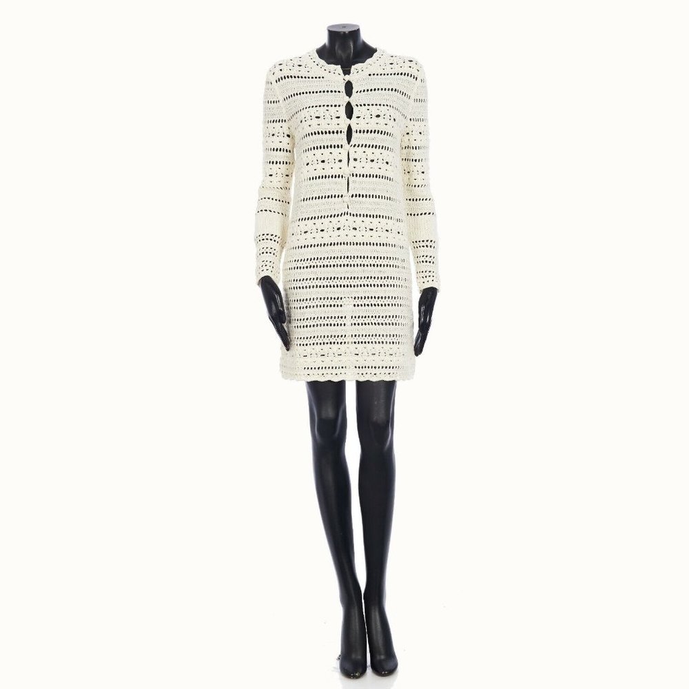 SAINT LAURENT PARIS 1590$ Jane Mini Dress in Natural White Crochet Cotton